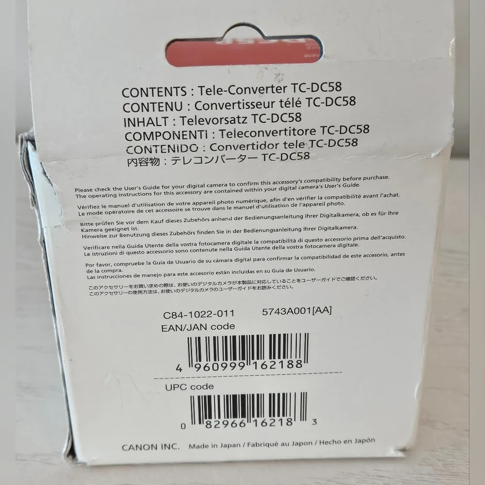 Canon Tele-Converter TC – DC58 1.5 X Condition: New Open Box